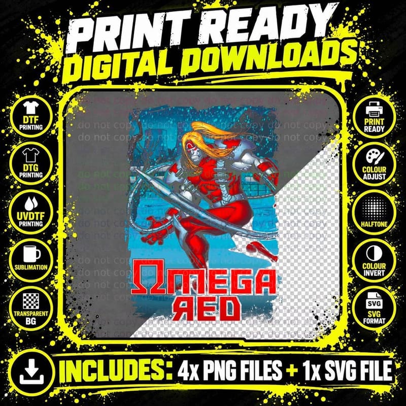 Omega Red T-Shirt, Retro Comic Book Style Png SVG Digital Bundle