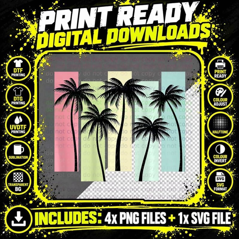 On Back Retro Art Deco Summer Vacation Tropical Palm Png SVG Digital Bundle