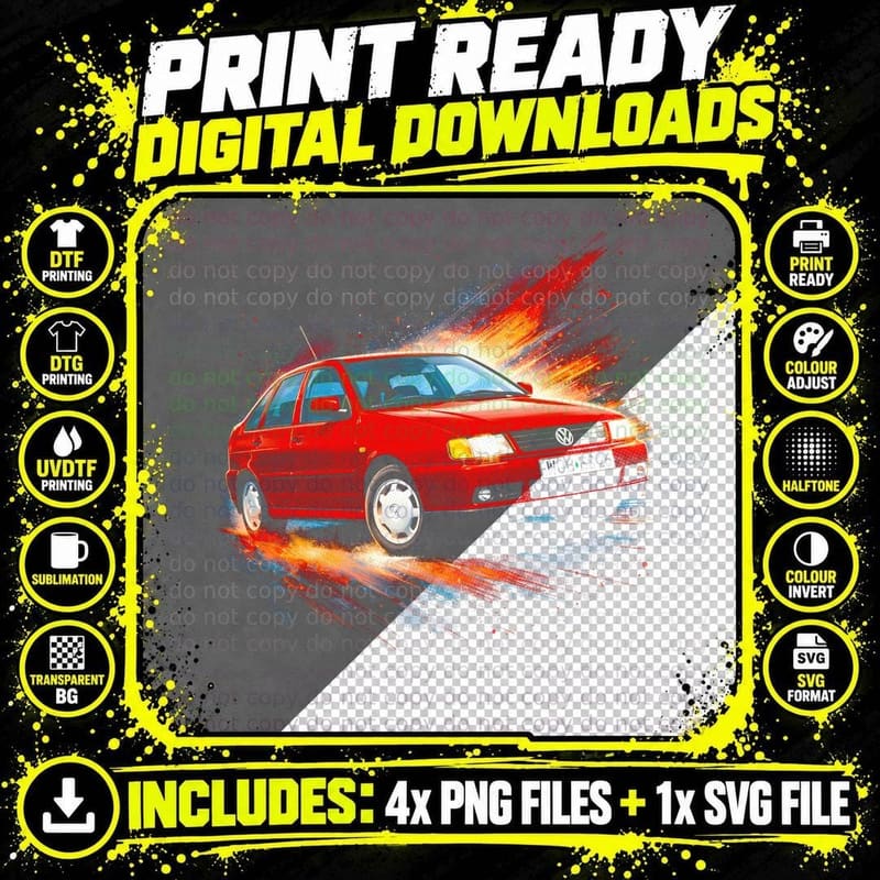 Polo Saloon T-Shirt, Halftone Classic Car Graphic Tee Png SVG Digital Bundle