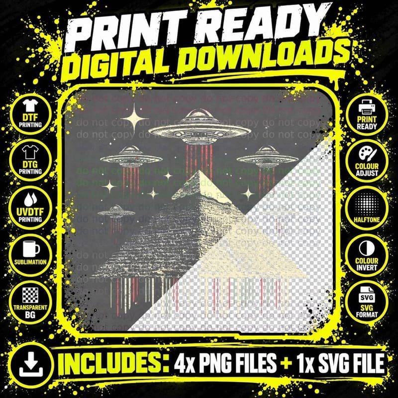 Pyramid UFO Alien Abduction - Vintage Conspiracies UFO Png SVG Digital Bundle