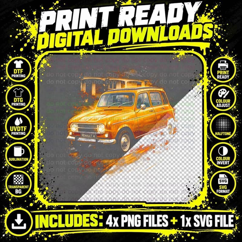 R4 Classic Hatch T-Shirt, Halftone Classic Car Graphic Png SVG Digital Bundle