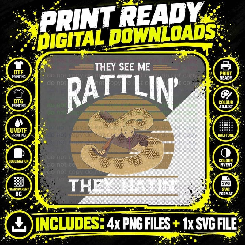 Rattlesnake Retro They See Me Reptile Lover Snake Owner Png SVG Digital Bundle