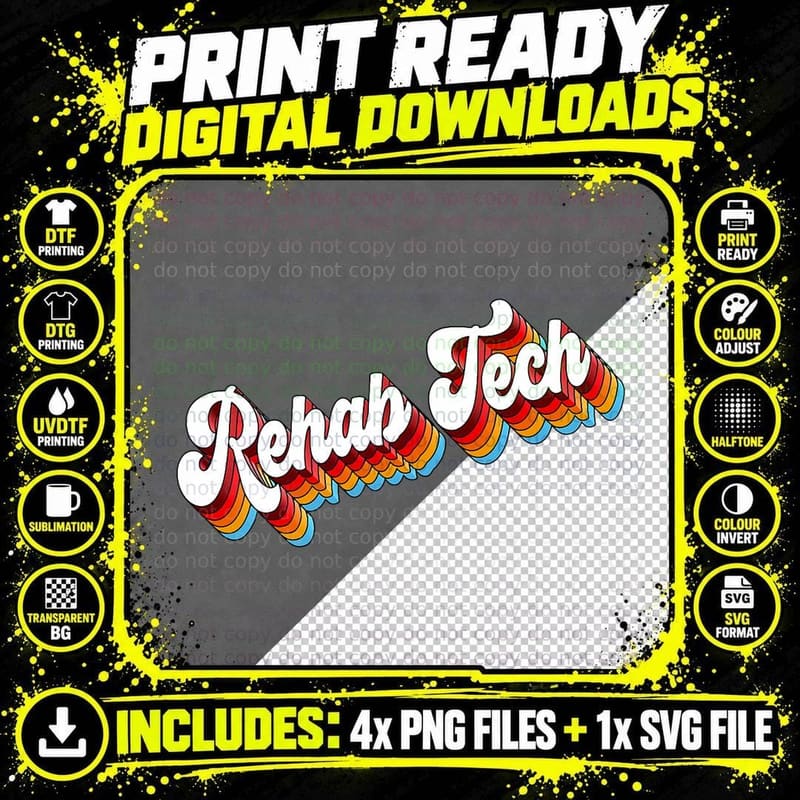 Rehab Tech Job Appreciation Retro T-Shirt Png SVG Digital Bundle