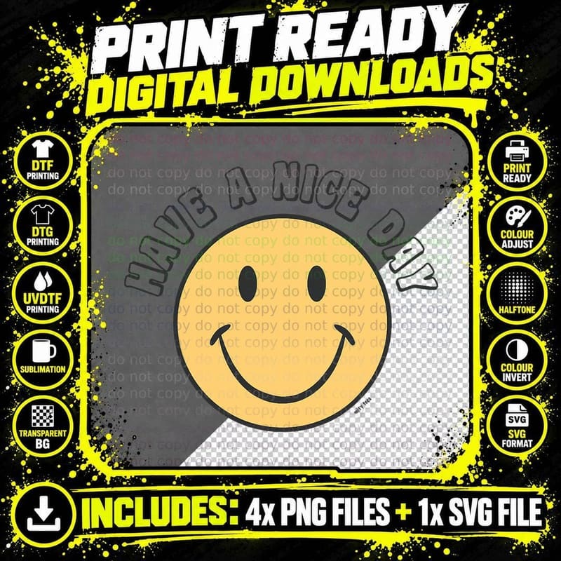 Retro - Have a Nice Day - Smile Happy Face T-Shirt Png SVG Digital Bundle