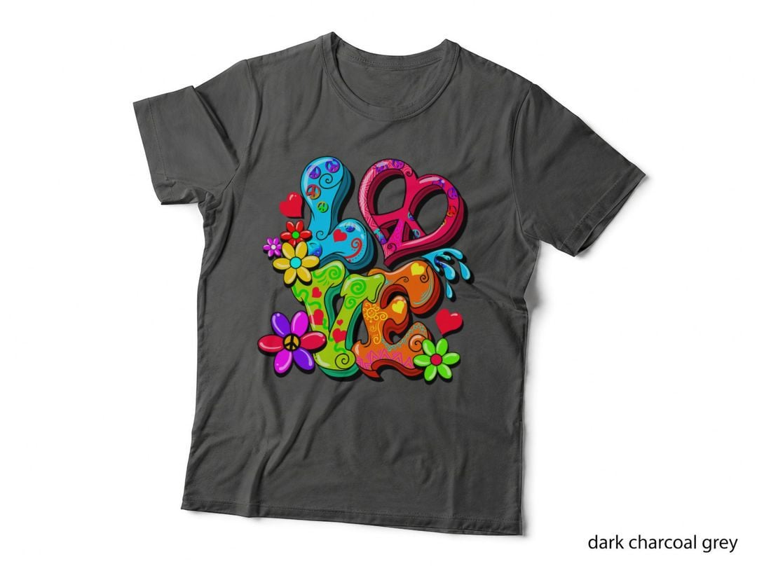 Retro 60's 70's Flower Power Hippy, Groovy Love Peace Heart T-Shirt