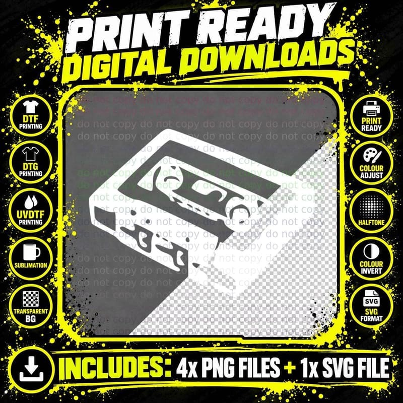 Retro Cassette Tape Silhouette Heart T-Shirt Png SVG Digital Bundle