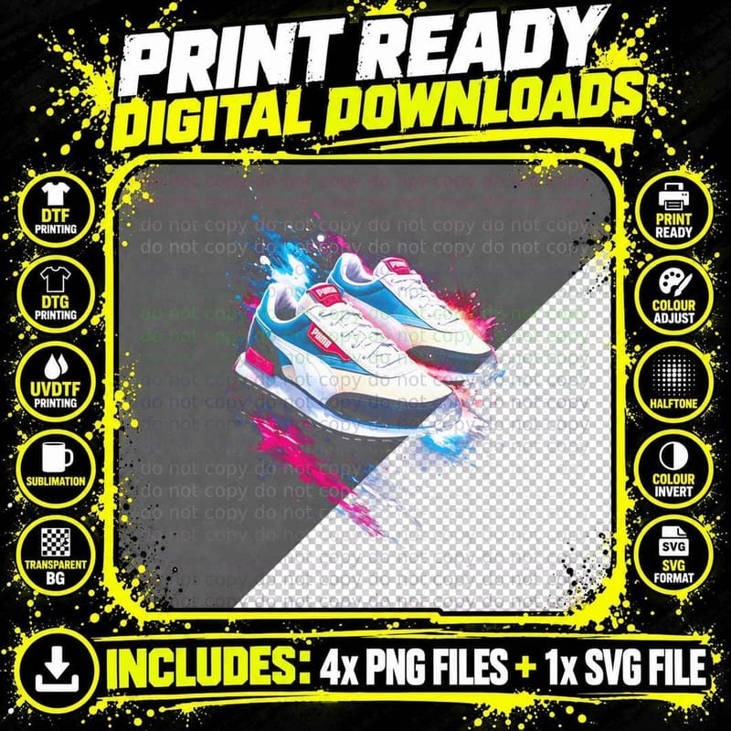 Retro Casual Sneaker T-Shirt, Halftone Sneaker Art Png SVG Digital Bundle