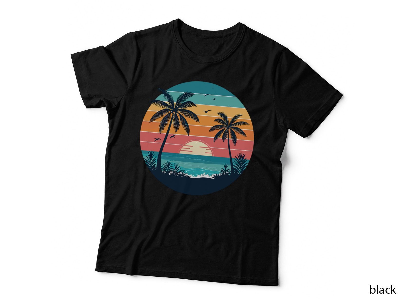 Retro Circle Sunset Striped Summer T-Shirt, Beach Vibes Graphic Tee