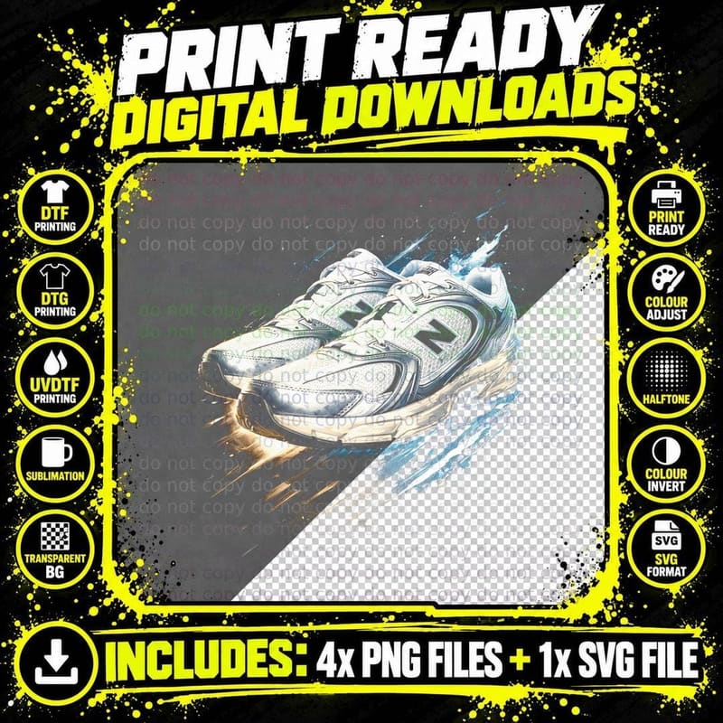 Retro Colorblock Runner T-Shirt, Halftone Sneaker Art Png SVG Digital Bundle