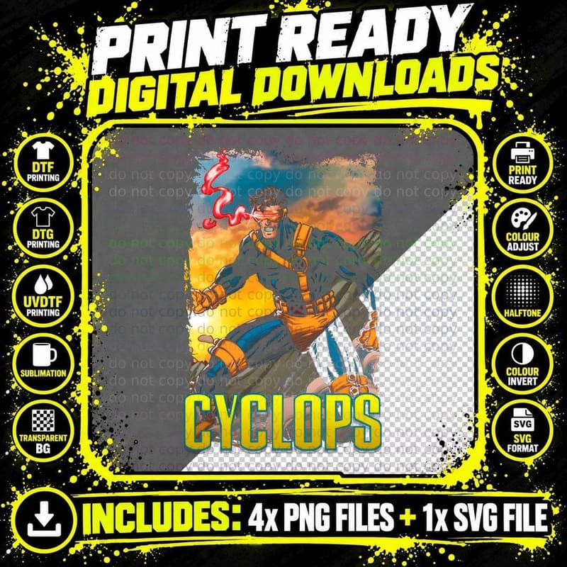 Retro Comic Book Cyclops T-Shirt, Vintage Comic Art Png SVG Digital Bundle