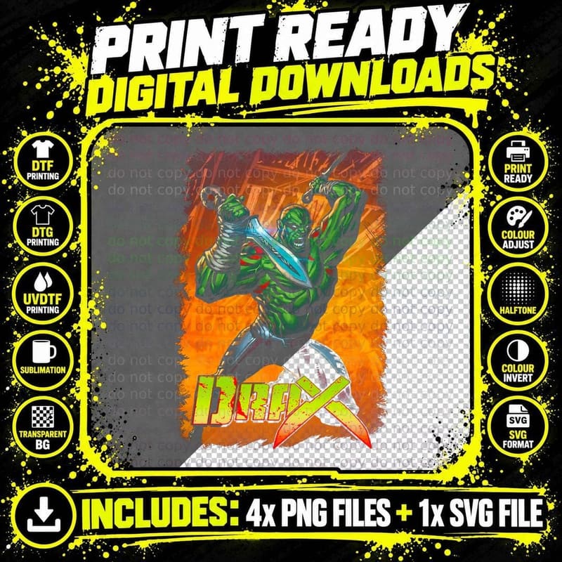 Retro Comic Book Drax T-Shirt, Vintage Superhero Print Png SVG Digital Bundle