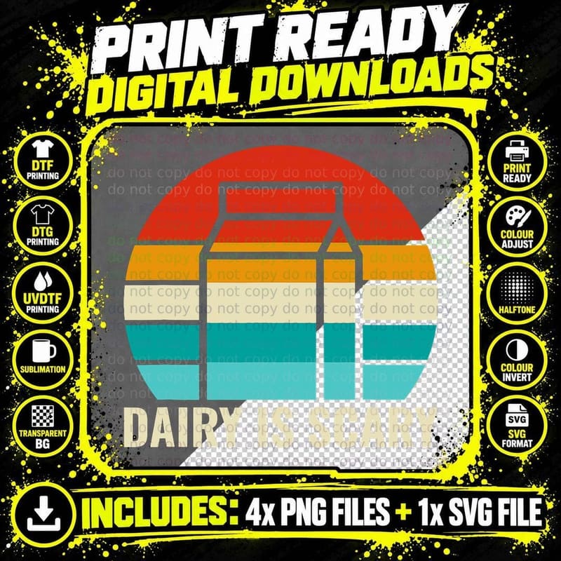 Retro Dairy Is Scary - Lactose Intolerant Milk Dairy Png SVG Digital Bundle