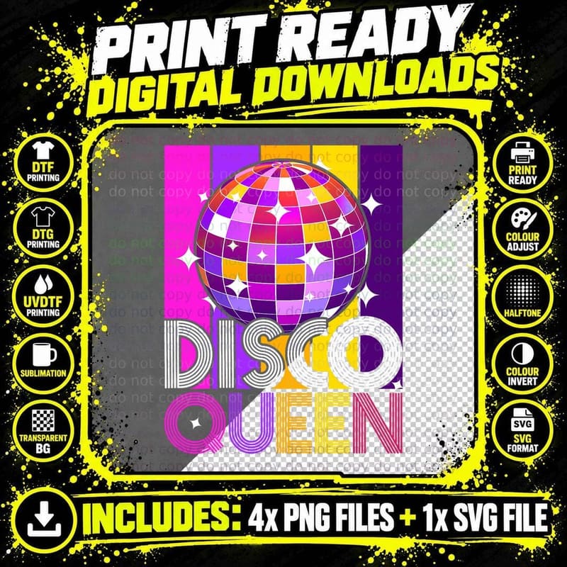 Retro Disco Queen 70s 80s Costume Themed Dancing 1970s Png SVG Digital Bundle