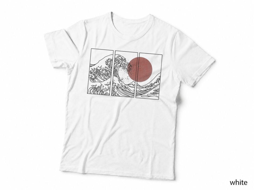 Retro Japanese Japan Flag Great Wave Outline Graphic T T-Shirt