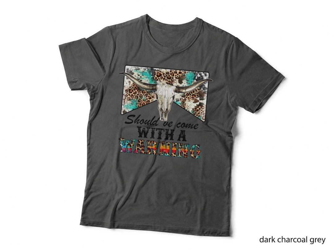 Retro Leopard Bull Skull Should've Come with Warning Western T-Shirt
