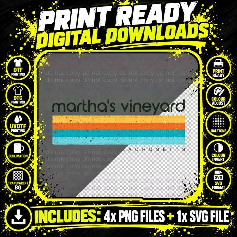 Retro Martha's Vineyard Massachusetts MA Vintage Design Png SVG Digital Bundle