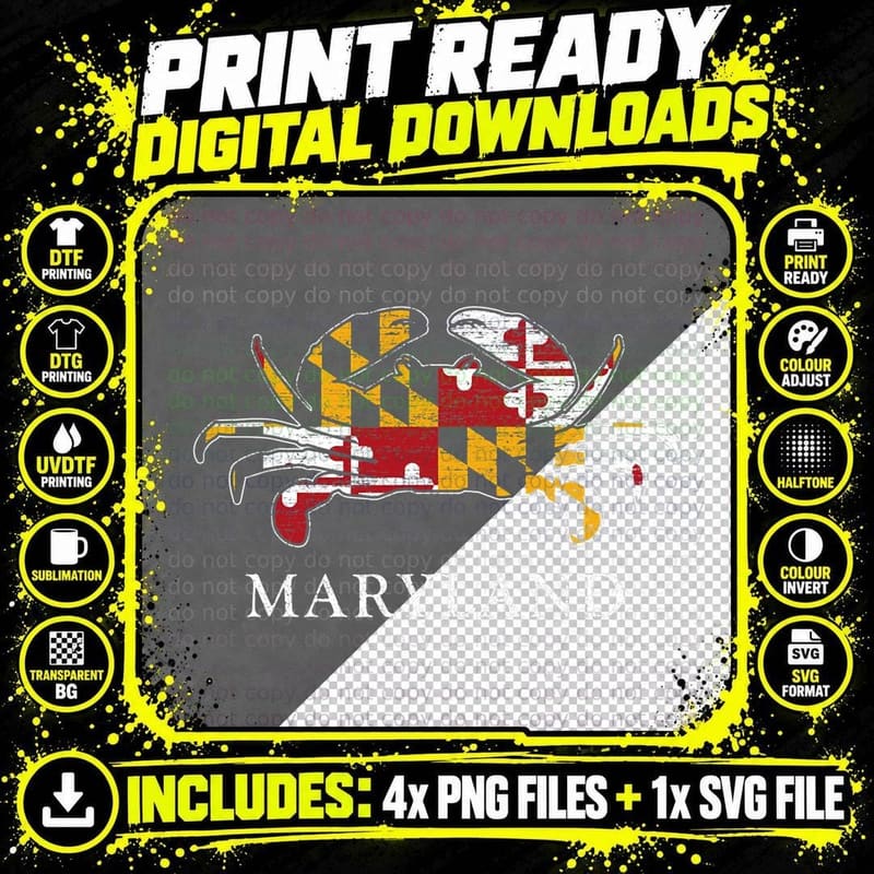 Retro Maryland Crab State Flag Vintage Travel T-Shirt Png SVG Digital Bundle