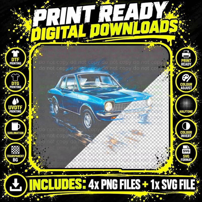 Retro Notchback Sedan T-Shirt, Halftone Classic Car Png SVG Digital Bundle