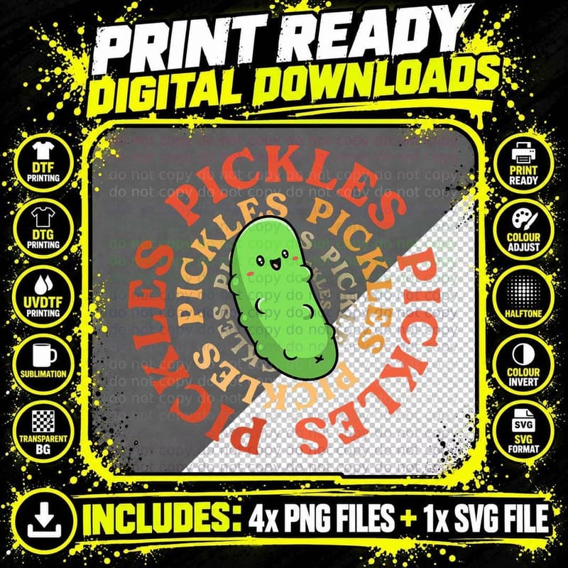 Retro Pickle Men Women Vintage Cucumber Vegan Vegetable Png SVG Digital Bundle