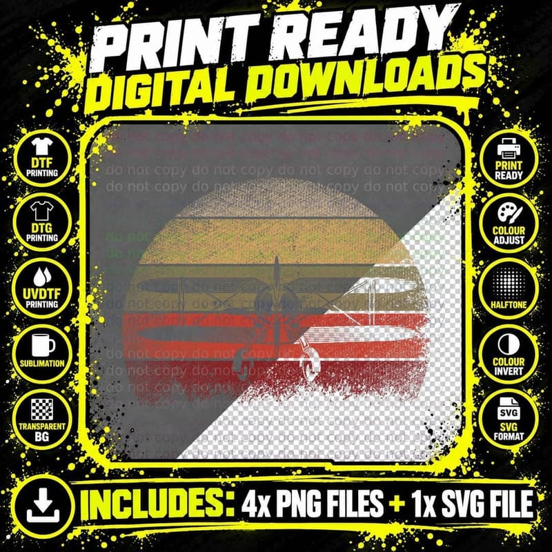Retro Plane Aviation Aircraft Flying Airplane Flight Png SVG Digital Bundle