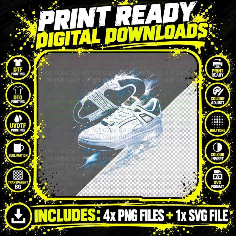 Retro Runner Shoe T-Shirt, Halftone Sneaker Art Graphic Png SVG Digital Bundle