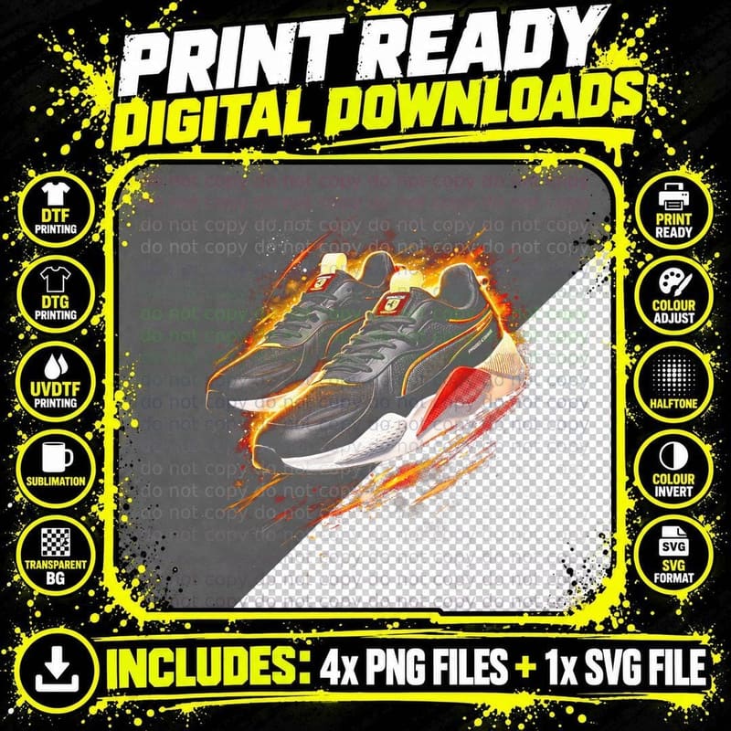 Retro Running Trainer T-Shirt, Halftone Sneaker Art Png SVG Digital Bundle