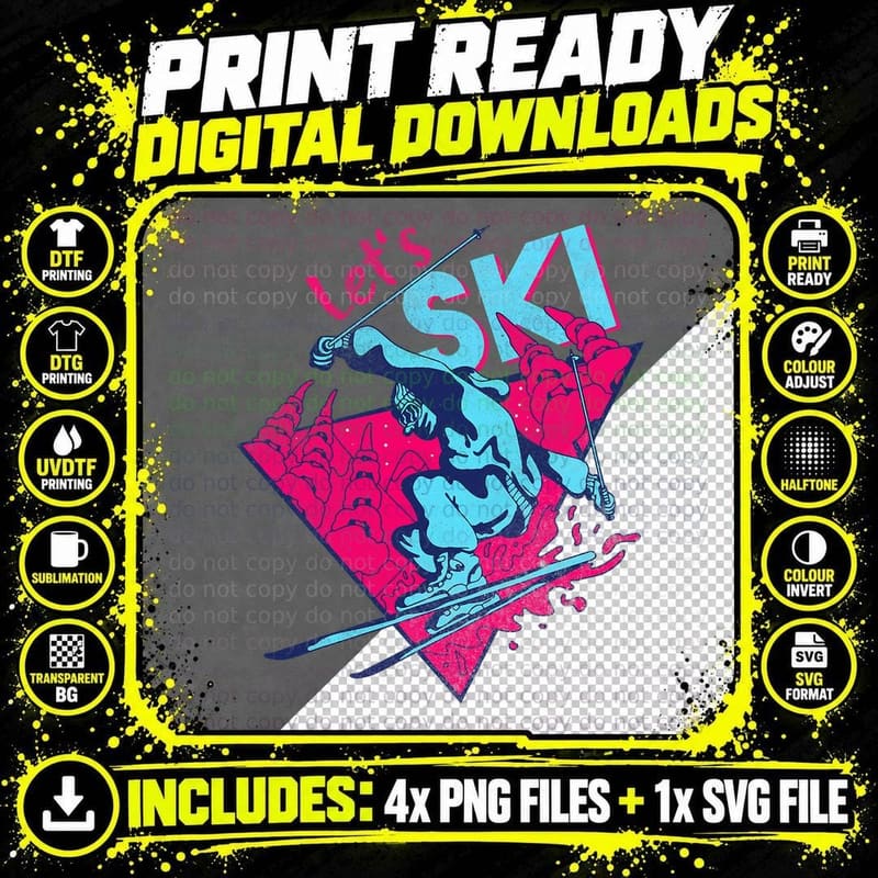 Retro Ski Vintage 80s T-Shirt, 90s Skiing Outfit Tee Png SVG Digital Bundle