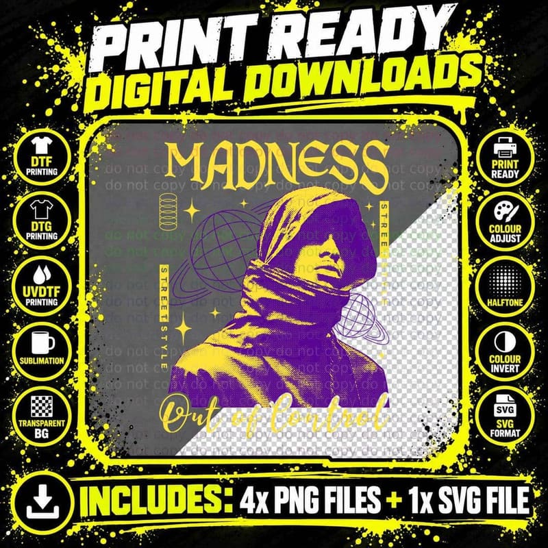Retro Urban Fashion T-Shirt, Madness Street Style Png SVG Digital Bundle