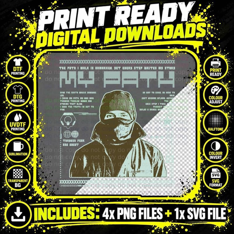 Retro Urban Fashion T-Shirt, My Path Print Png SVG Digital Bundle