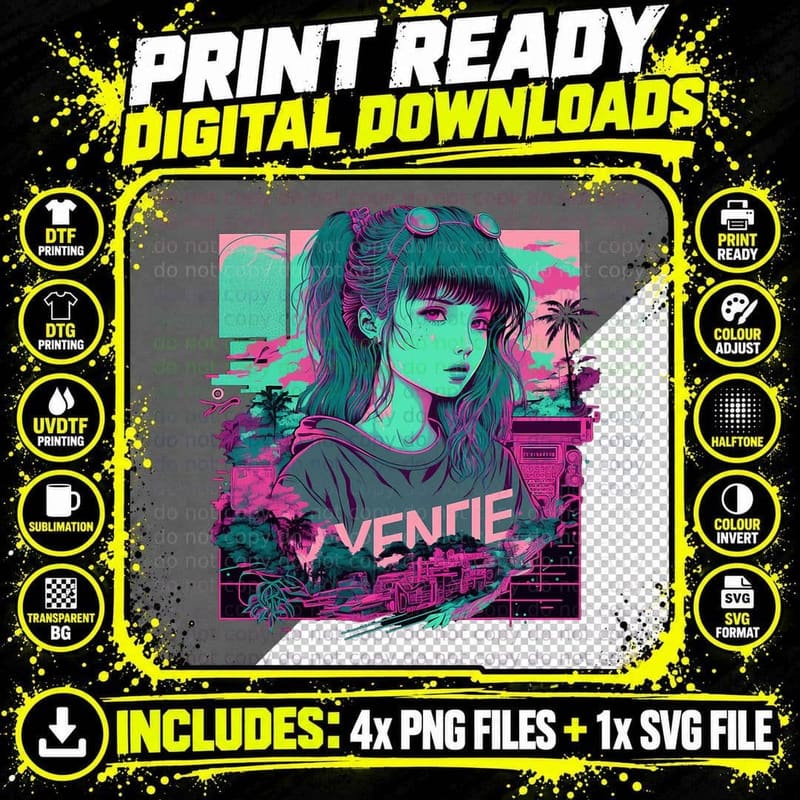 Retro Vaporwave Aesthetic 90s Egirl Japanese Art Png SVG Digital Bundle