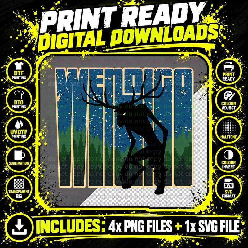 Retro Wendigo - Original Skinwalker Cryptid Spirit Png SVG Digital Bundle