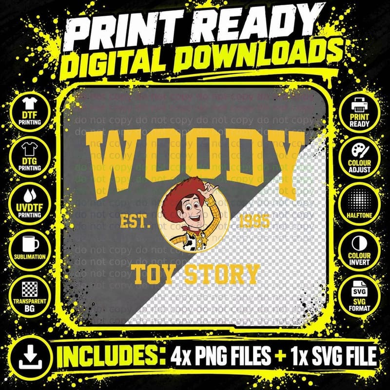 Retro Woody Toy Story Est 1995 Sheriff Western Cartoon Png SVG Digital Bundle