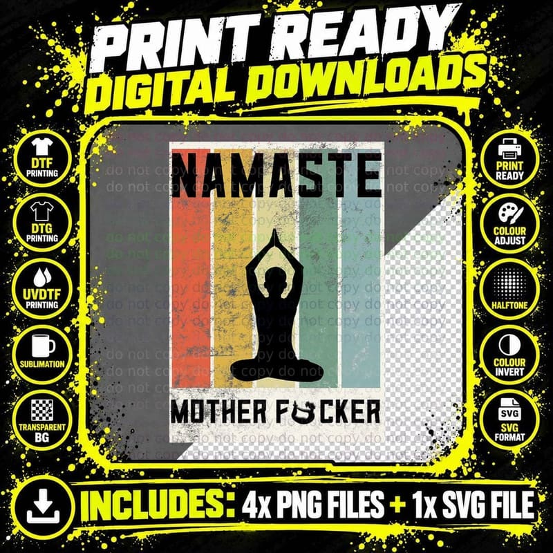 Retro Yoga Lovers Gift Ideas Namaste Mother F Let That Png SVG Digital Bundle