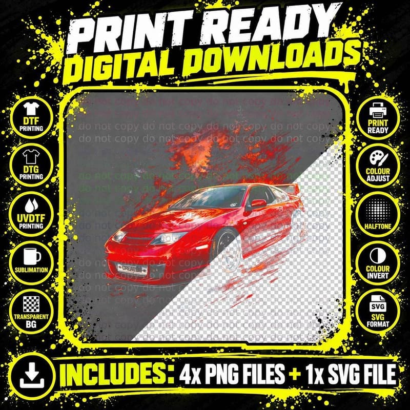 Retro Z Sports Coupe T-Shirt, Halftone JDM Car Graphic Png SVG Digital Bundle