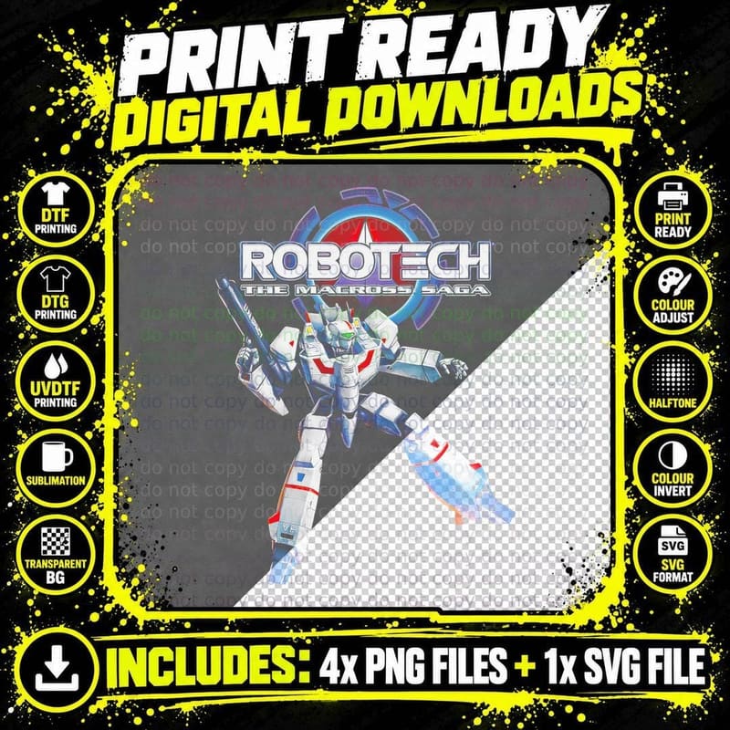 Robotech 2 T-Shirt, Sci-Fi Robot Print Png SVG Digital Bundle