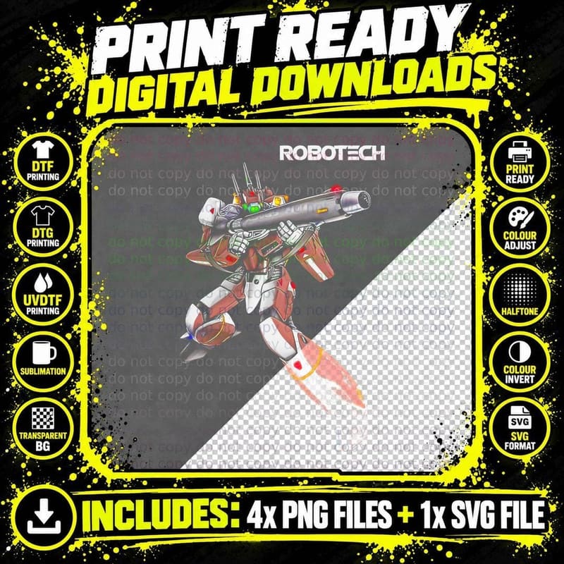 Robotech Spaceship T-Shirt, Sci-Fi Futuristic Print Png SVG Digital Bundle