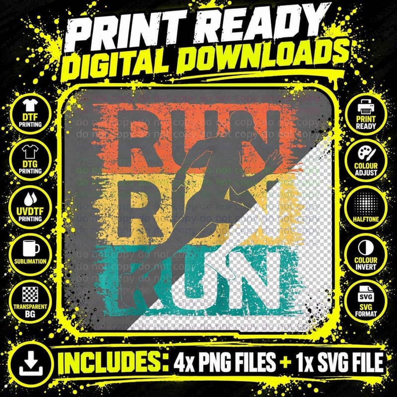 Running Lovers Cool Retro Run Marathon Runner Marathoner Png SVG Digital Bundle