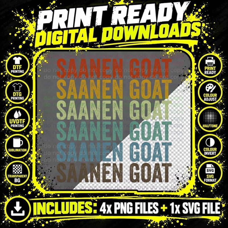Saanen Goat Retro T-Shirt Png SVG Digital Bundle