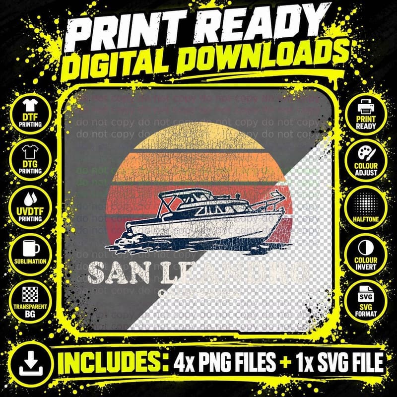 San Leandro CA Vintage Boating 70s Retro Boat Design Png SVG Digital Bundle