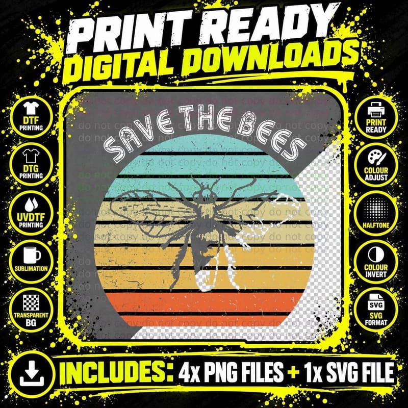 Save the Bees Shirt Retro Style Bee Climate Change Png SVG Digital Bundle