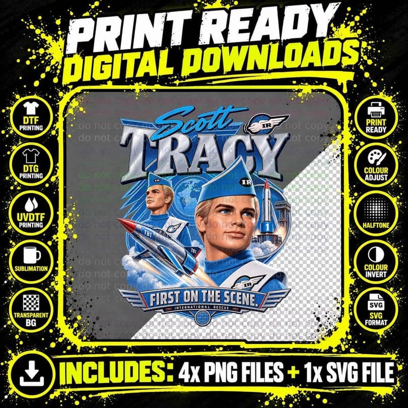Scott Tracy Shirt Thunderbirds International Rescue Png SVG Digital Bundle