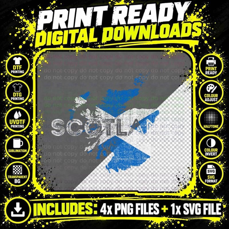 Scottish Map and Flag Souvenir - Distressed Scotland Png SVG Digital Bundle