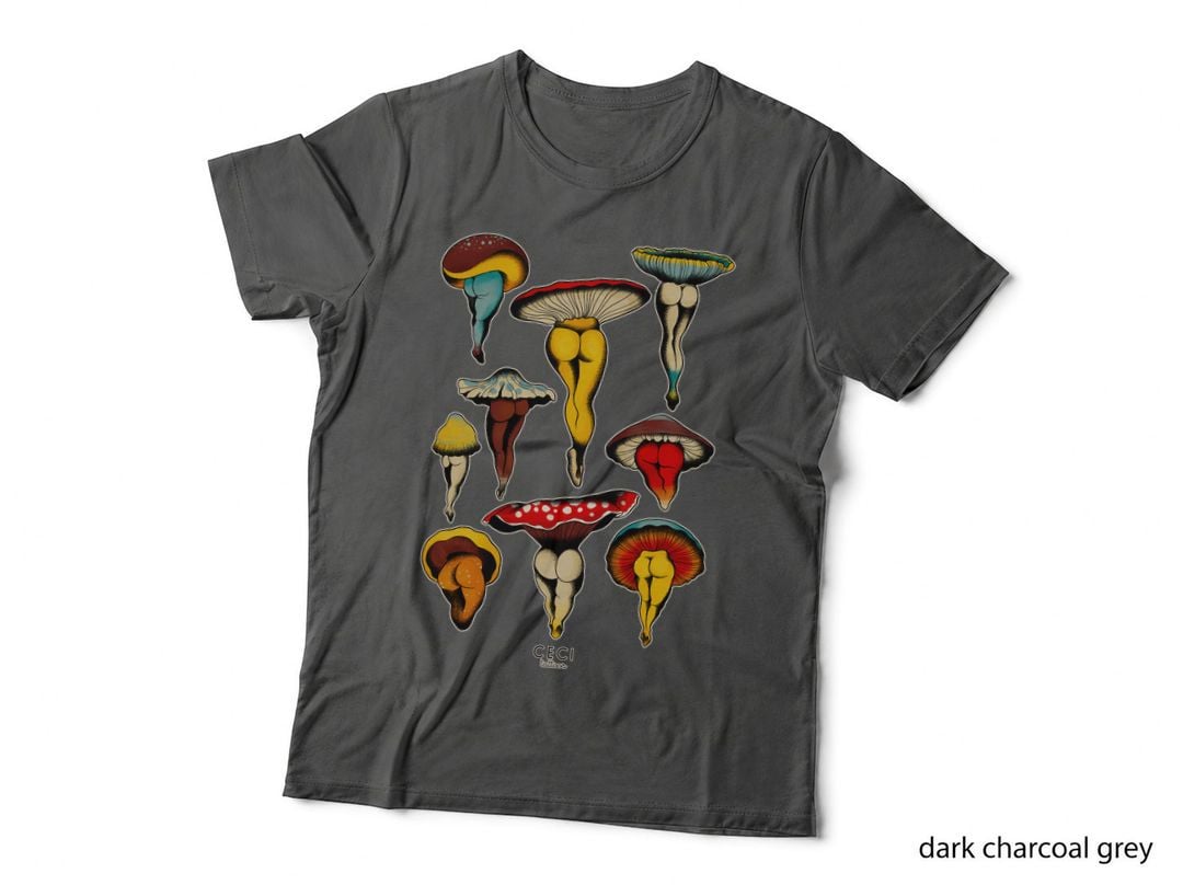 Sexy Mushroom Tattoo Flash T-Shirt, Retro Tattoo Art, Adult Apparel T-Shirt