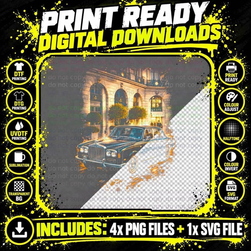 Silver Shadow T-Shirt, Halftone Luxury Car Graphic Tee Png SVG Digital Bundle