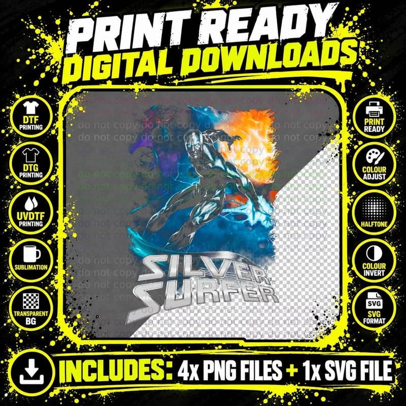 Silver Surfer Comic Book T-Shirt, Retro Sci-Fi Png SVG Digital Bundle