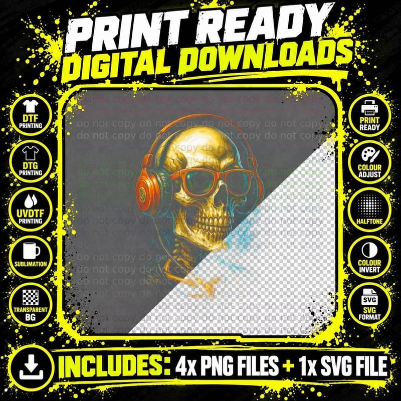 Skeletal Audio Retro T-Shirt, Halftone Urban Street Art Png SVG Digital Bundle