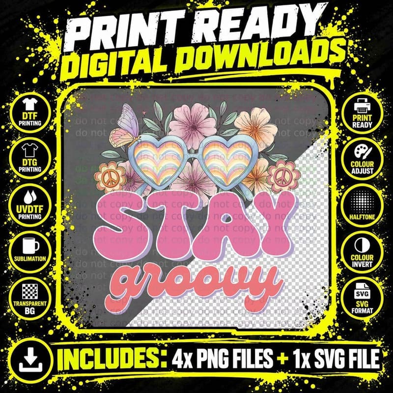 Stay Groovy Toddler Kids T-Shirt, Heart-Shaped Png SVG Digital Bundle