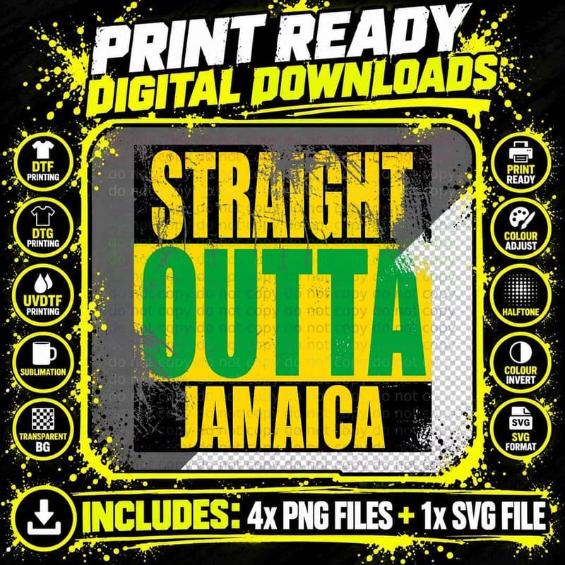 Straight OUTTA Jamaica Jamaican FLAG Colors Distressed Png SVG Digital Bundle