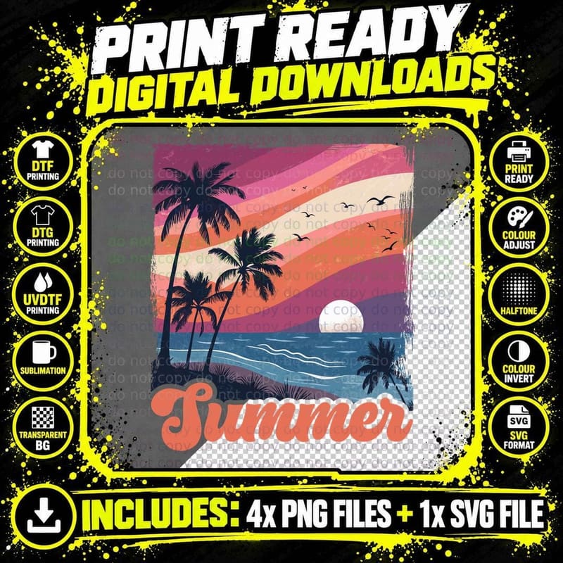 Striped Circle Sunset Retro Summer T-Shirt Png SVG Digital Bundle