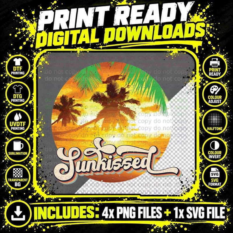 Summer Vibes Summer T-Shirt, Retro Sunset Palm Birds Png SVG Digital Bundle